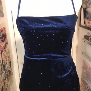 Sapphire Blue Body Con Velvet Velour Dress. Whimsygoth, Windsor, Fairycore, Cute